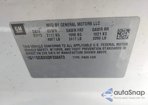 2013 Chevrolet Malibu 3Lt from USA, damaged, VIN 1G11G5SX6DF338473
